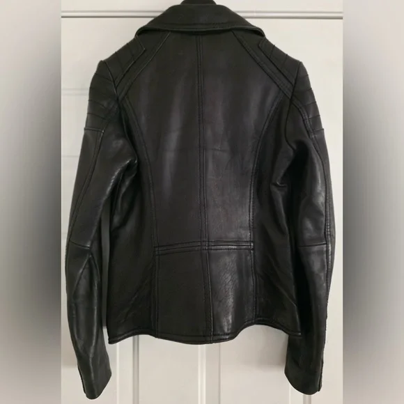 MICHAEL Michael Kors Black Leather Asymmetric Zip Moto Jacket - Picture 4 of 4